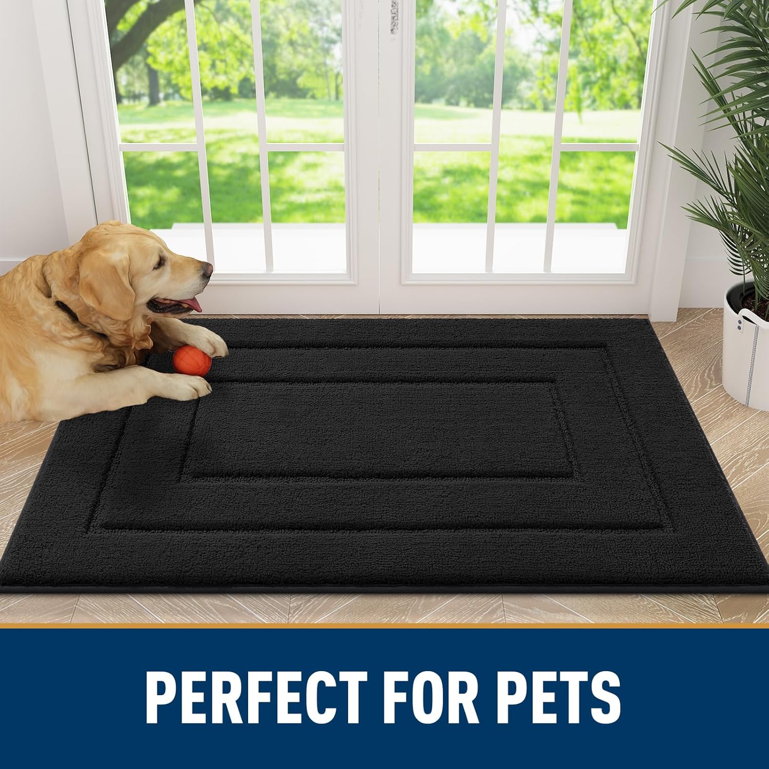 smiry Door Mat Indoor Entrance, Absorbs Moisture and Dirt, 30x20 Inches, Black K967899
