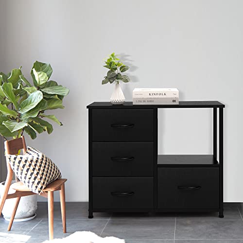 AZL1 Life Concept Storage Tower with 4 Drawers, Fabric Bins, Wood Handles, Dark Grey A529