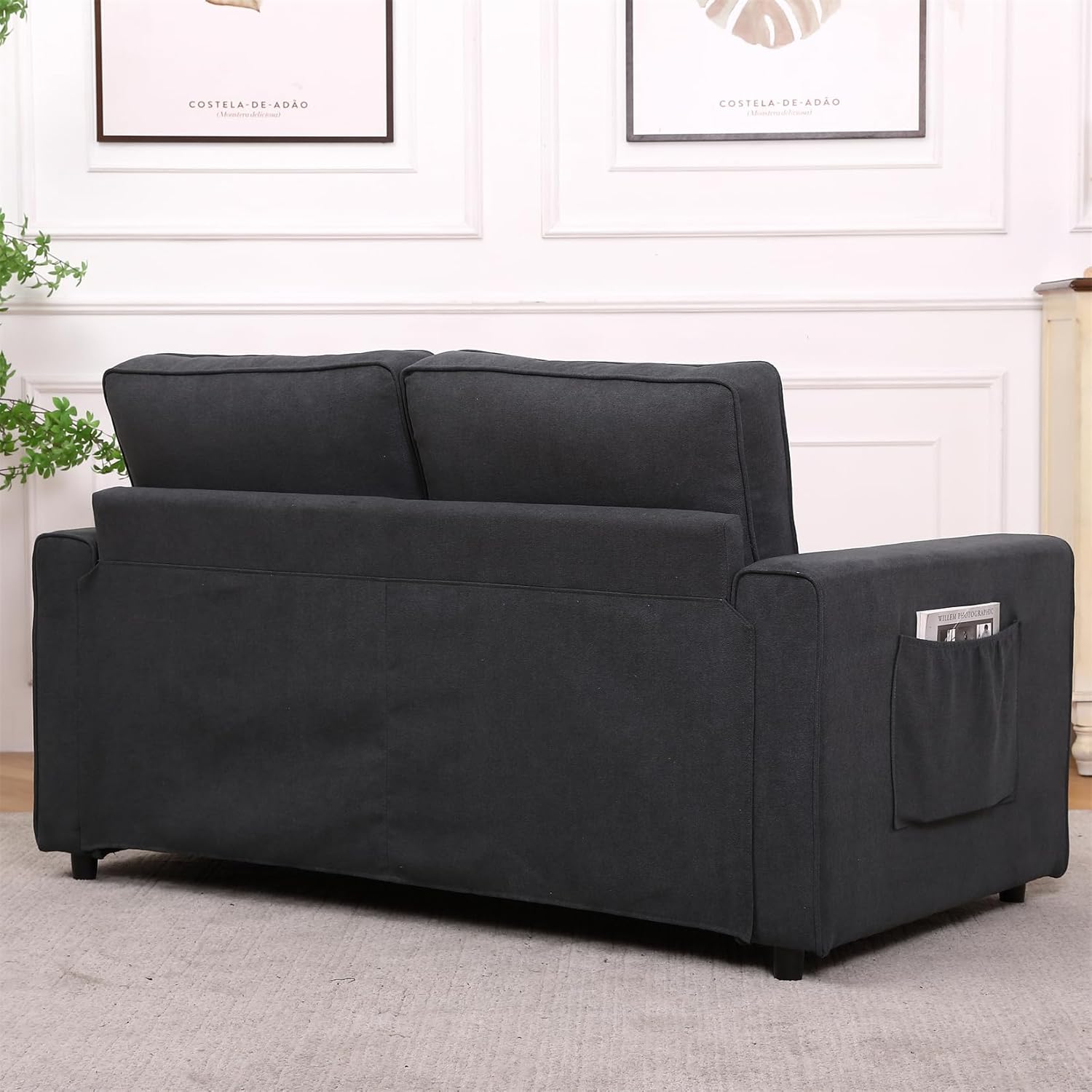 CITYLIGHT 3 in 1 Folding Sofa Bed with Storage Pockets, Linen Convertible Couch, Dark Gray D3261