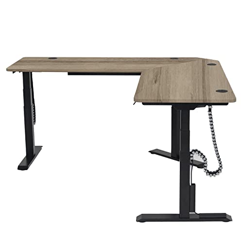 Electric Sit to Stand L-Shape 3-Leg Corner Desk - American Oak Y557