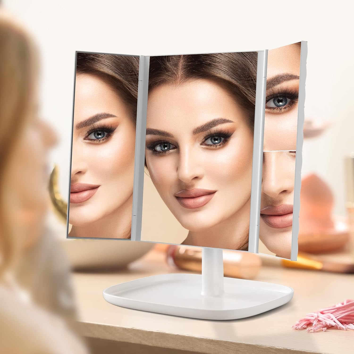 Makeup Vanity Mirror with Lights, 3 Color Modes, 1X 2X 3X Magnification J883