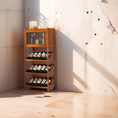 Farmhouse Corner Wine Storage Cabinet with 4-Tier Rack R7577