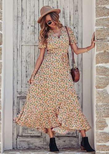 PRETTYGARDEN Women's Summer Wrap Maxi Dress Floral V Neck P753439