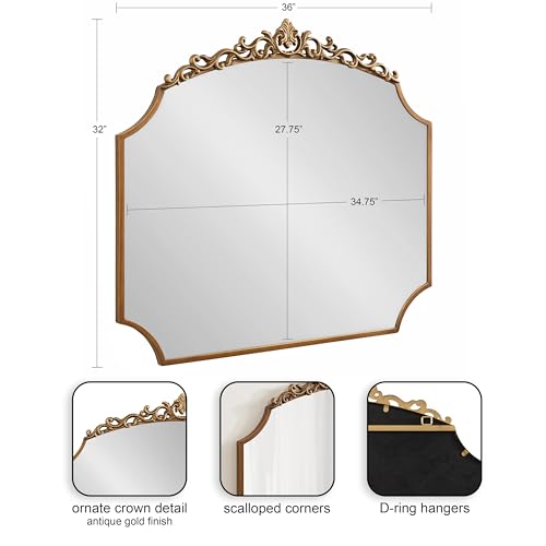Kate and Laurel Arendahl Ornate Arched Scallop Mirror, 24 x 36, Antique Gold P8364