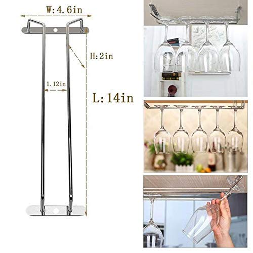 Black Wine Glass Rack Under Cabinet Stainless Steel Stemware Holder Set of 4 U2359