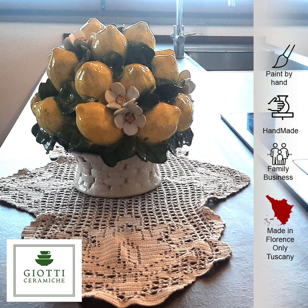 Italian Ceramic Lemon Centerpiece for Dining Table - 9 Inch Handmade Decor R85336