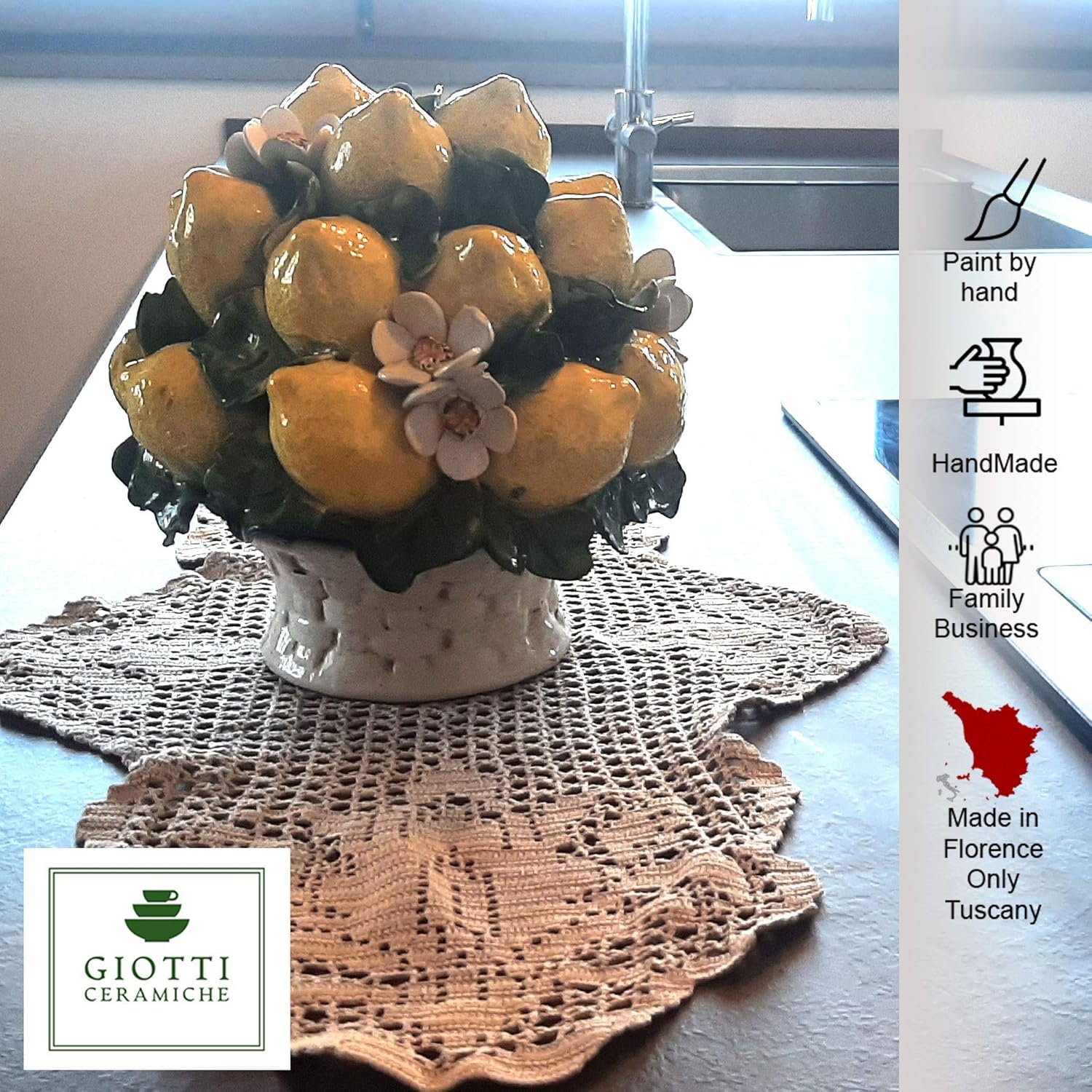 Italian Ceramic Lemon Centerpiece for Dining Table - 9 Inch Handmade Decor R85336
