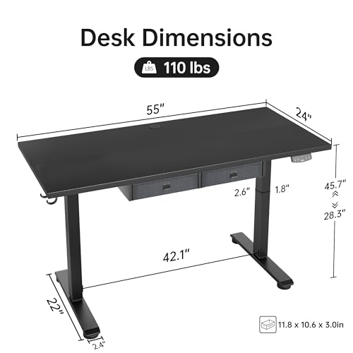 Standing Desk with 2 Drawers, Adjustable Height, White O451