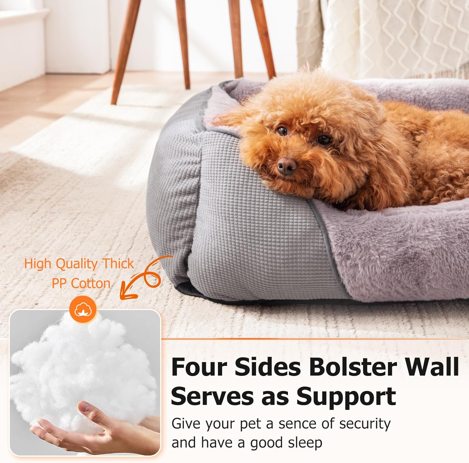 MIXJOY Dog Beds for Small Medium Dogs, Washable Rectangle Pet Bed, Grey U522847