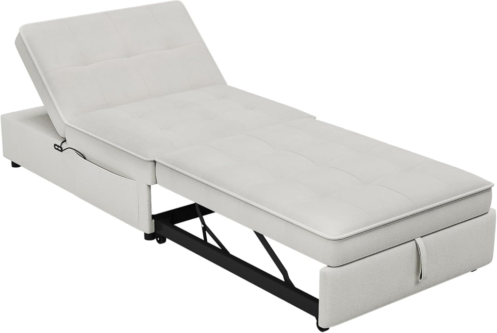 CHARMMA 4-in-1 Sofa Bed Folding Ottoman with Storage Pocket and USB Port, White S909686