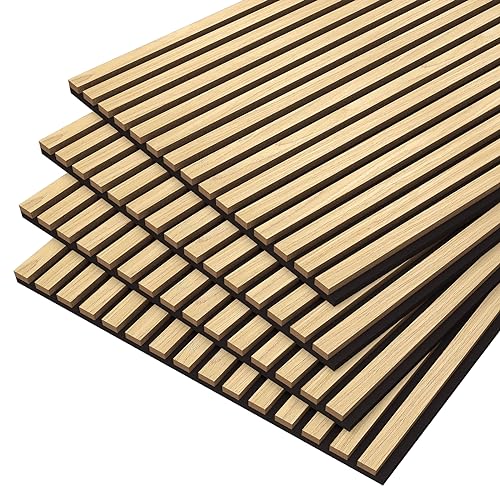 4 Pack Wood Wall Panels, 47.2” x 23.6" Wood Slat Wall Panel for Wall and Ceiling, 3D Fluted Wall Panels Wood Panels Wall, Teak