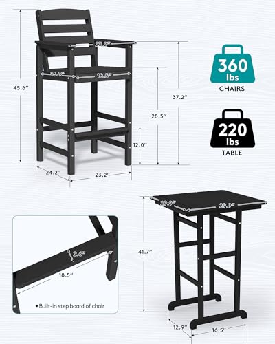 SERWALL 5 Pieces Adirondack Bar Chairs Set with Bar Pub Table, Outdoor Patio Furniture, Black M46444