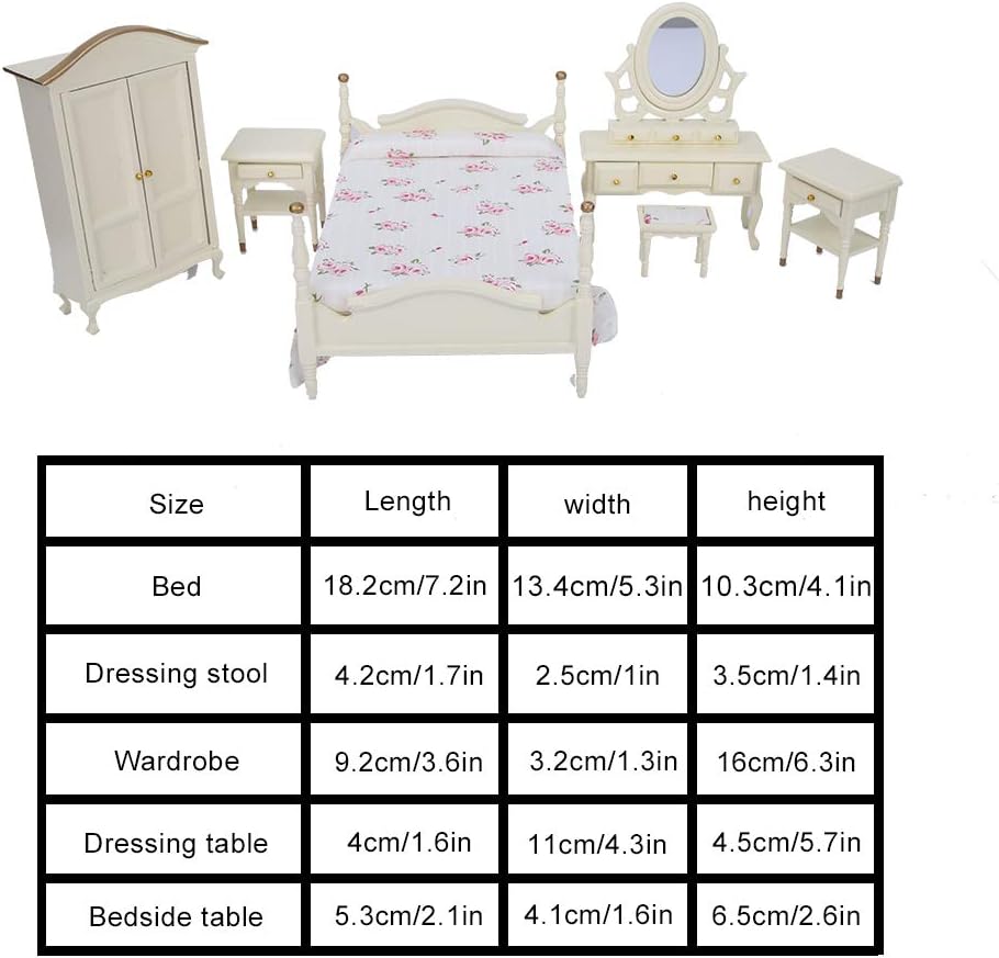 Wooden Dollhouse Miniature Bedroom Furniture Set O36360
