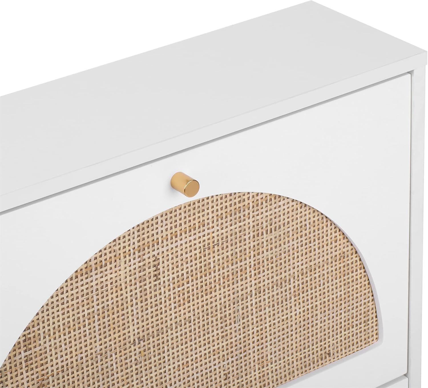 Rattan 2-Drawer Shoe Cabinet Freestanding Shoe Rack Organizer Wooden Entryway Narrow Storage White Y659194