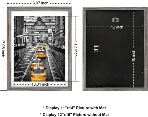 12x16 Rustic Solid Wood Picture Frame for 11x14 with Mat or 12x16 Without Mat, Gray Q341