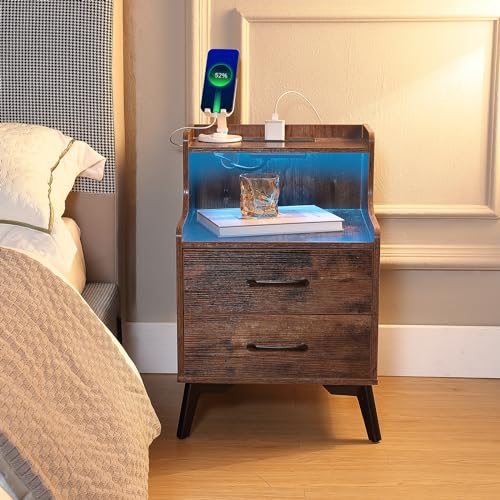Nightstands Set 2 with Drawers, Solid Wood Legs, Bedside Tables for Bedroom U208