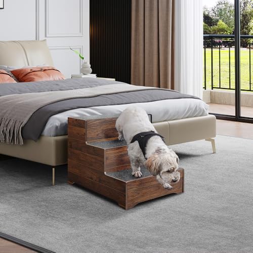 beeNbkks Dog Stairs Furniture, Extra Wide Wooden Pet Steps for Medium Large Dogs and Cats H747