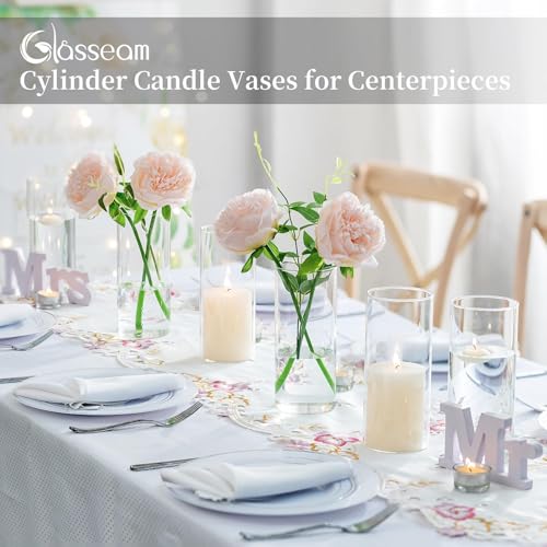 Glasseam Glass Cylinder Vases for Centerpieces, Small Clear Flower Vase Set of 12, 6in Z467