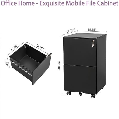 2-Drawer Mobile File Cabinet with Lock, Rolling Metal Filing Cabinet for Office, White H93309