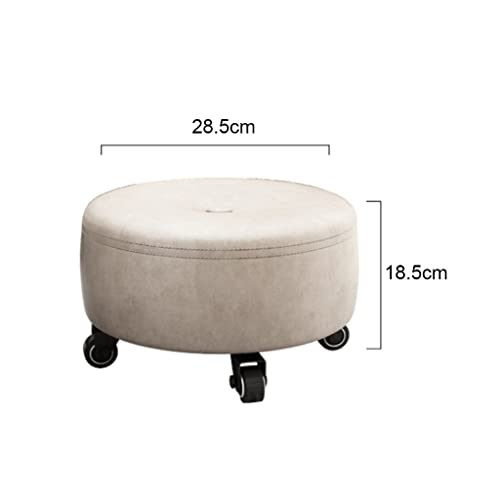 ZHOUXIAO Rolling Ottoman Stool with Wheels, Leather Swivel Caster Seat for Garage T893