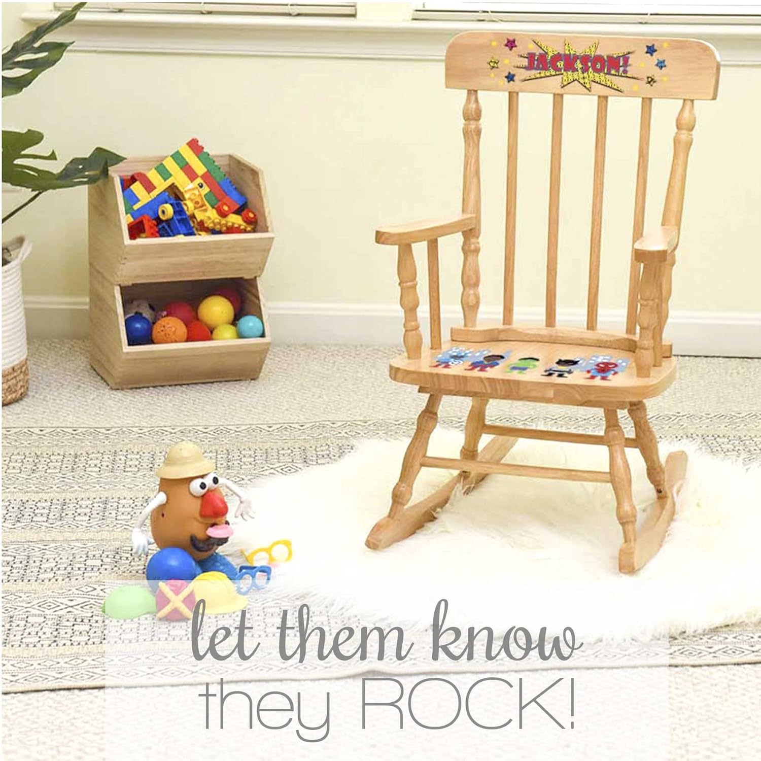 Personalized Pastel Butterfly Garland White Childrens Rocking Chair R971643