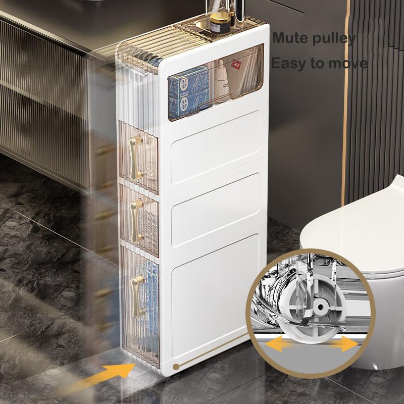 2-Tiers Narrow Bathroom Floor Storage Cabinet with Clear Drawers X658
