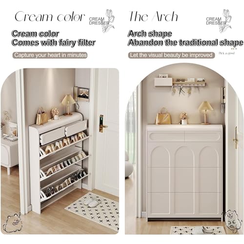 Shoe Storage Cabinet with 2 Flip Drawers, White, Slim for Entryway H23042