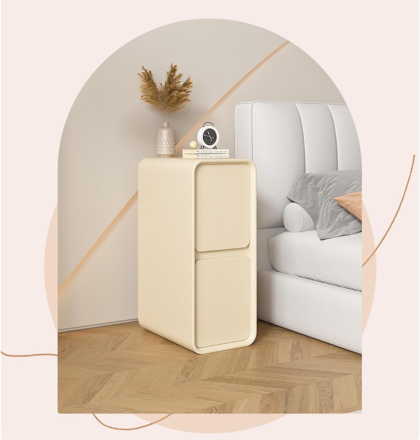 Extra Narrow Nightstand with 2 Solid Wood Drawers, 25x40x50CM B56864