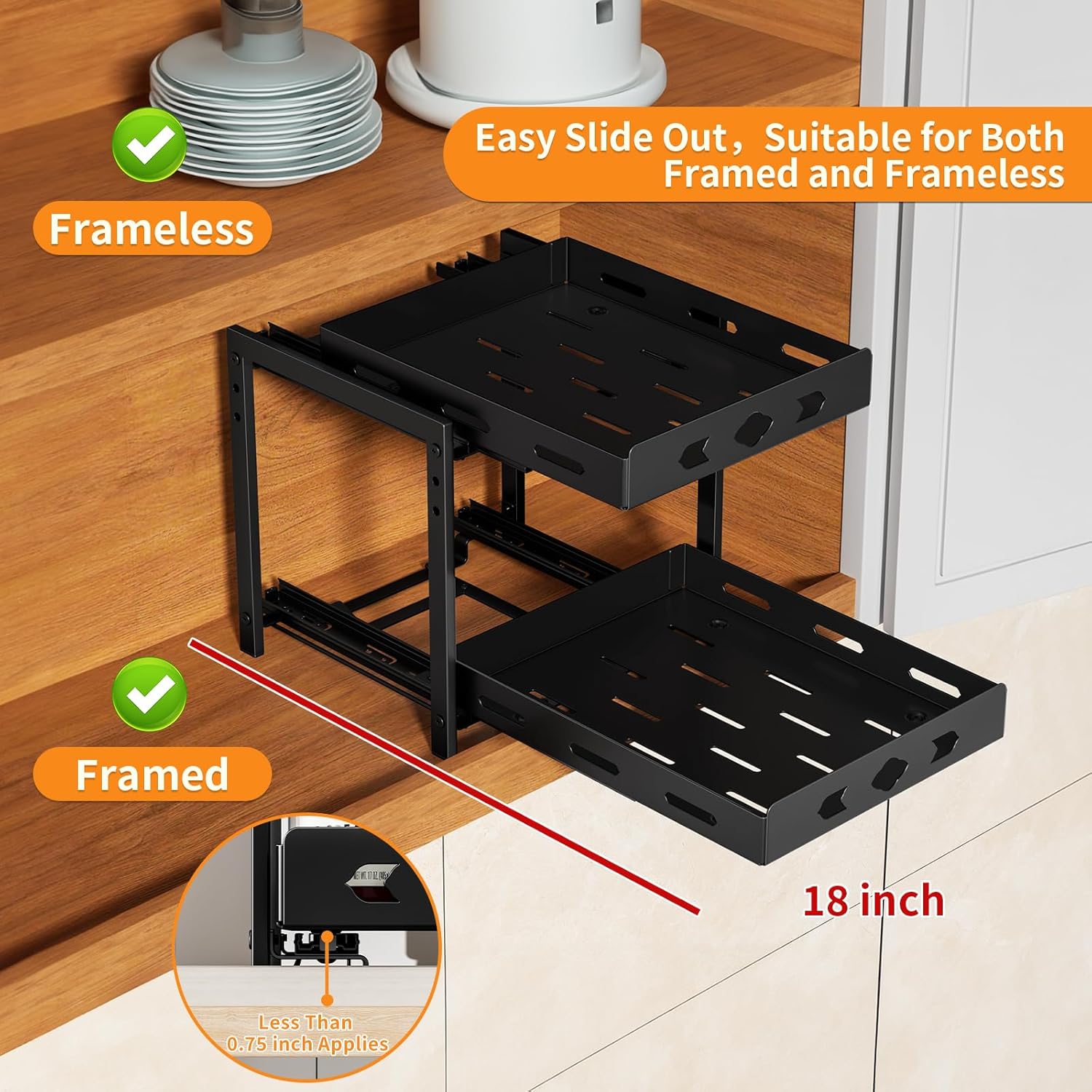 RCHYFEED 2-Tier Pull Out Spice Rack Organizer for Cabinet, Black A60971