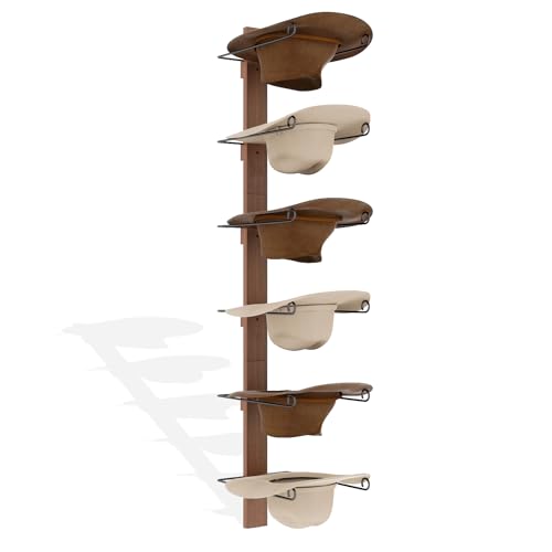 Cowboy Hat Rack - 6 Pieces Western Cowboy Hat Rack, Rustic Black Metal and Natural Wooden Board Cowboy Hat Rack for Wall