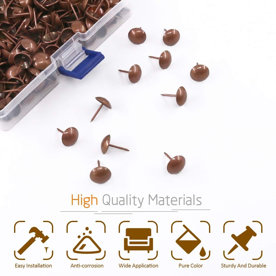 Antique Upholstery Decorative Tacks Furniture Sofa Thumb Tacks Nails Pins Assortment Kit - Red Copper Y196363
