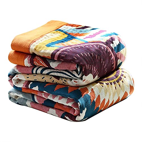 Boho Throw Blanket for Couch Sofa Bed Decor, 100% Cotton Blankets Warm Versatile KnitWoven Blanket, Super Soft Warm & Decorative Blanket for Sofa Bed Living Room, 78''Wx 90''L