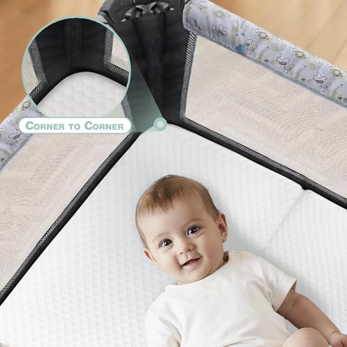 Pack and Play Mattress 38x26 Trifold with Removable Cover, Dual-Sided Firm Support & Comfort Memory Foam E612