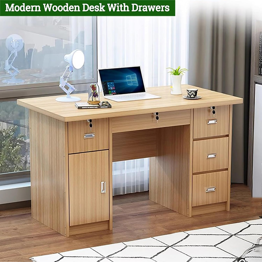 Wooden Writing Desk with Drawers for Home Office, Gray Y929490