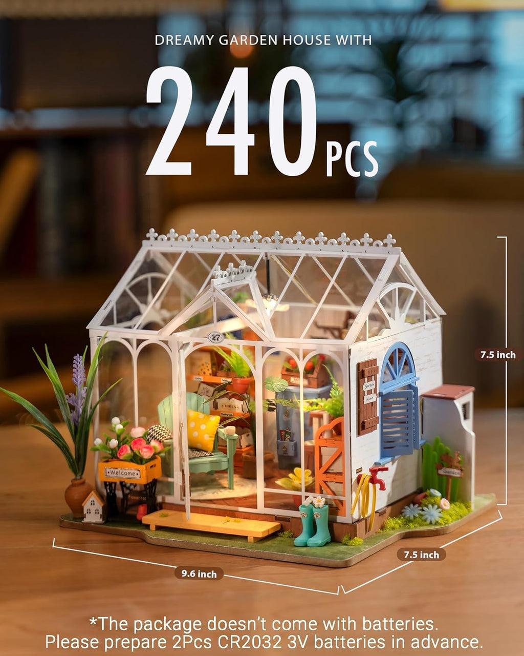 Rolife DIY Miniature House Kit for Adults, Greenhouse Dollhouse Building Set W514