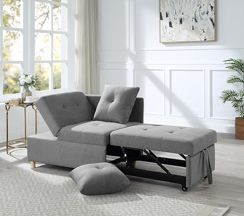4-in-1 Convertible Sofa Bed L-Shaped Couch with Adjustable Backrest, Grey D131794