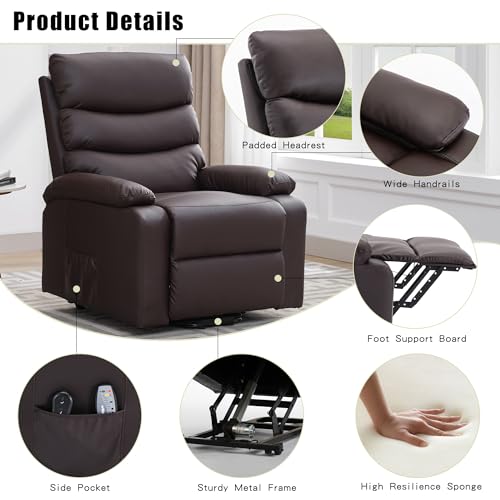 Power Lift Recliner Chair PU Leather Heat Massage for Elderly, Black K572