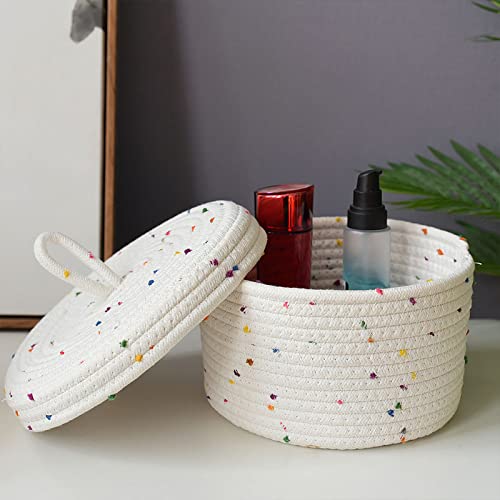 Cotton Rope Storage Basket with Lid for Home Organizing (18x12cm) G101