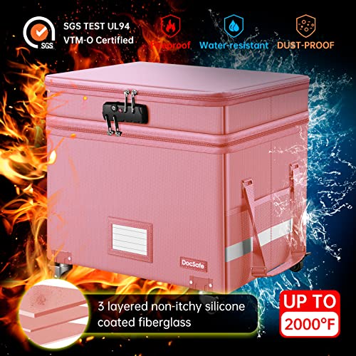 DocSafe Fireproof Document Box with Lock, 2-Layer File Box with Wheels, Gray N7633