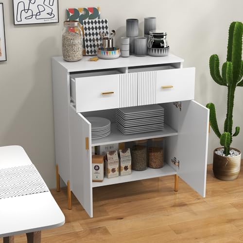 2 Door Sideboard Floor Storage Cabinet with Drawers, White L556