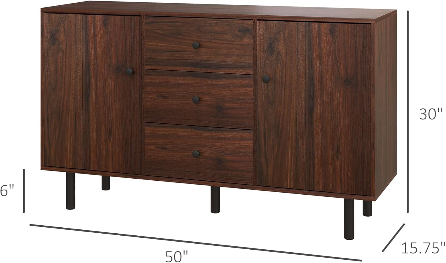 HOMCOM Sideboard Buffet Cabinet with 2 Cupboards, 3 Drawers, Brown X7695