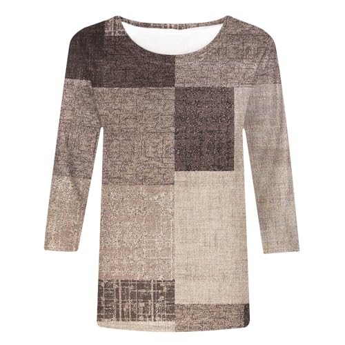 WKSCLPAI Womens Summer Tops 3/4 Sleeve Color Block Tunic Y186199