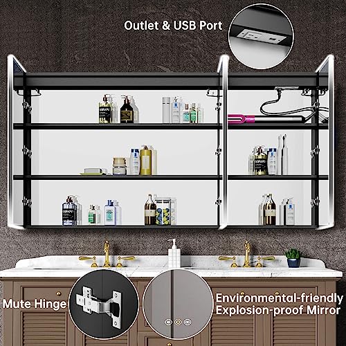 48" Wall Mounted LED Medicine Cabinet with Mirror, Defogger & USB Y18036