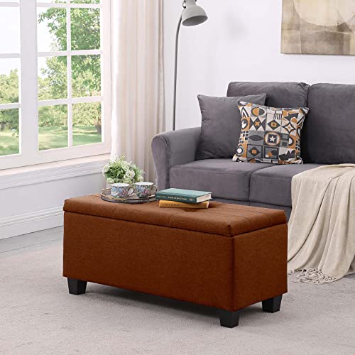 Large Storage Ottoman Folding Bench Set, 3 in 1 Upholstered Linen, Dark Blue L581