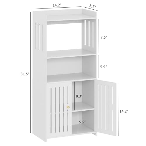 Bathroom Storage Cabinet 4-Tier Freestanding Organizer with Door, White V992