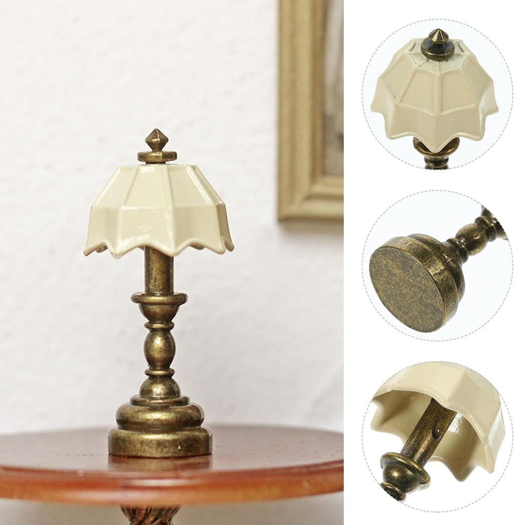 MAGICLULU Metal Table Lamp Dollhouse Miniature LED Lights 3pcs White Vintage Decor Y393226