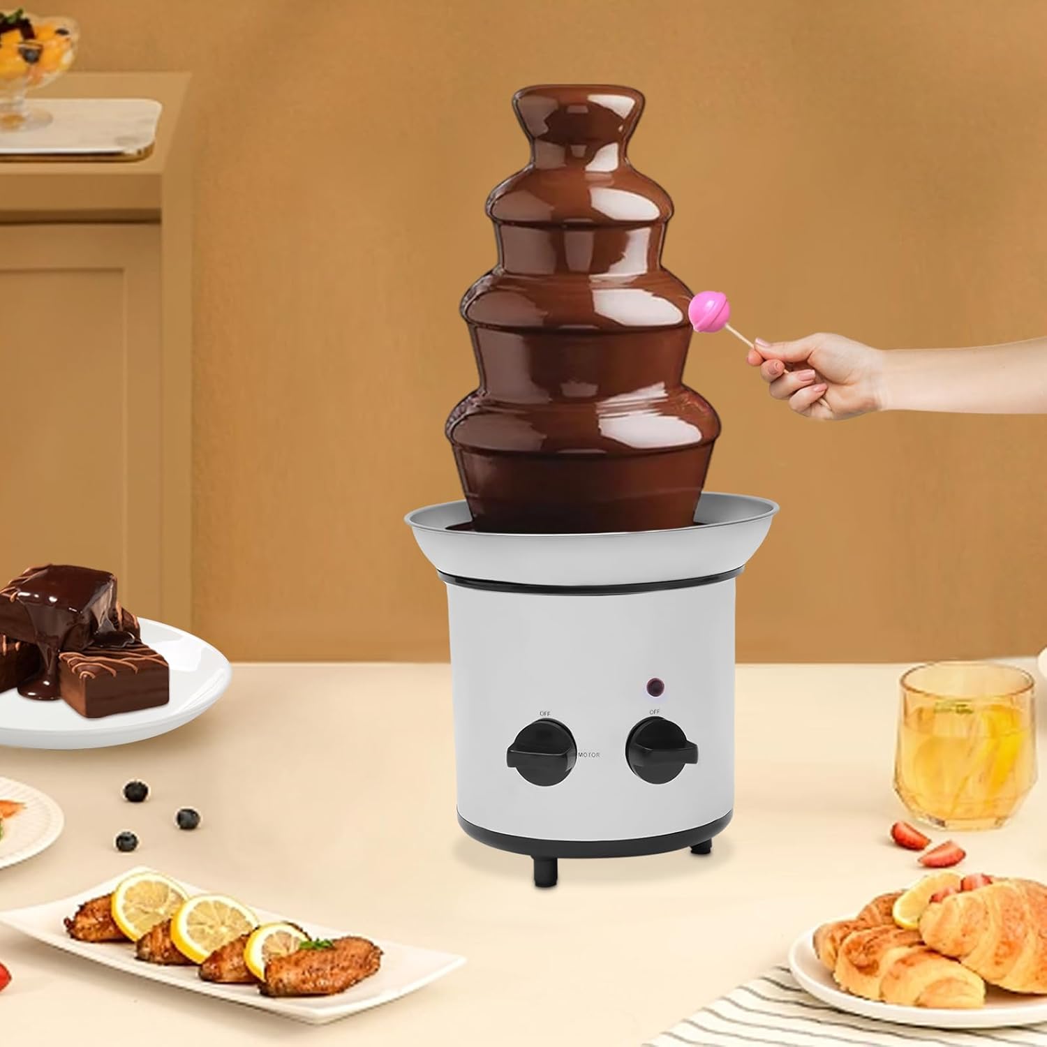 4-Tier Chocolate Fountain Machine - Stainless Steel Fondue Fountain for Parties, 110V US Plug, 170W, Max Capacity 1kg/2.2lbs, Chocolate Melts Fondue Set, Silver Chocolate Fondue Fountain