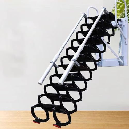 Wall-Mounted Folding Stairs with Handrails, 12 Steps Attic Ladder, Black X256