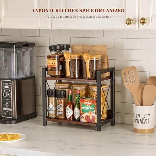 Spice Rack for Countertop, 2 Tier Wooden Kitchen Organizer - Grey W1874