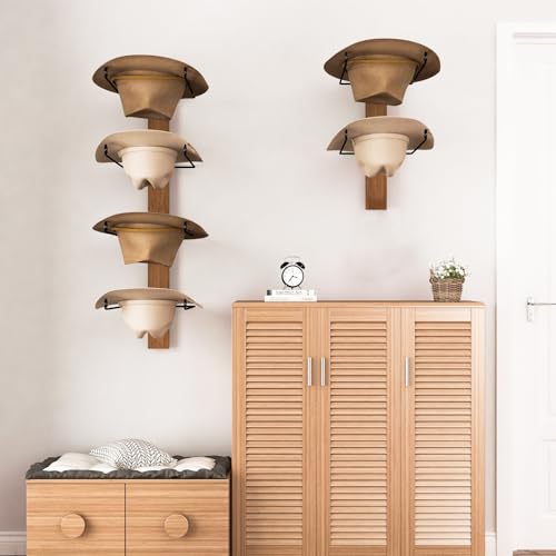Cowboy Hat Rack - 6 Pieces, Rustic Black Metal and Wood Wall Mount J554